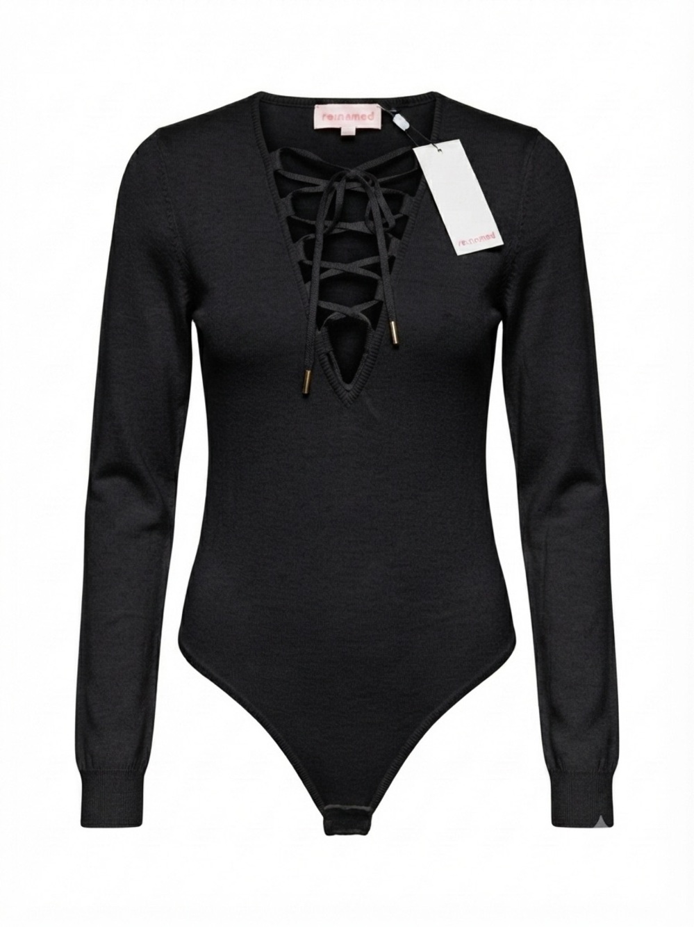 re:named Black Lace-Up Long Sleeve Bodysuit Sz Small A10-083